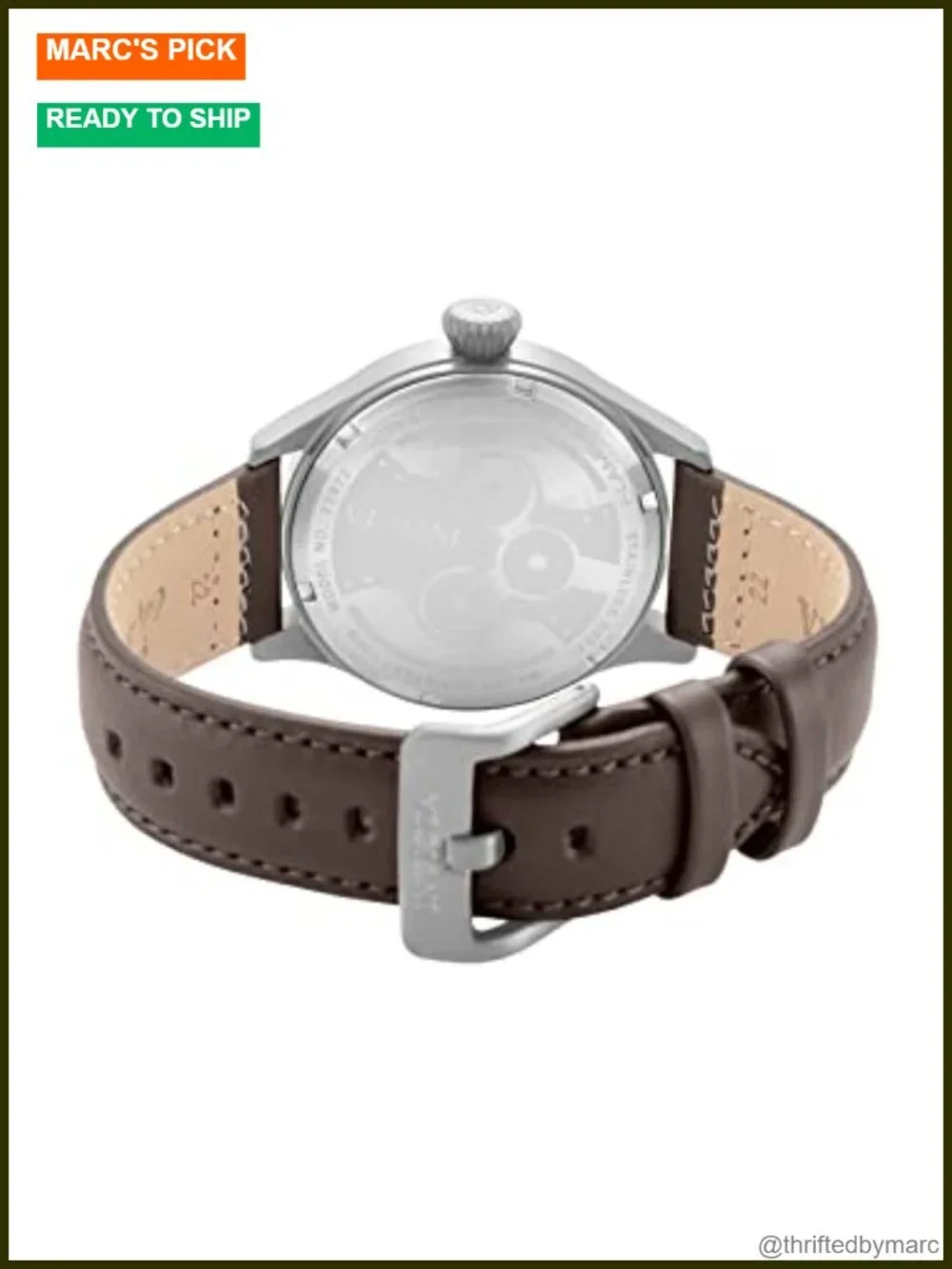 Stainless Steel Quartz Watch with Leather Calfskin Strap, Luminous Hands, 45mm